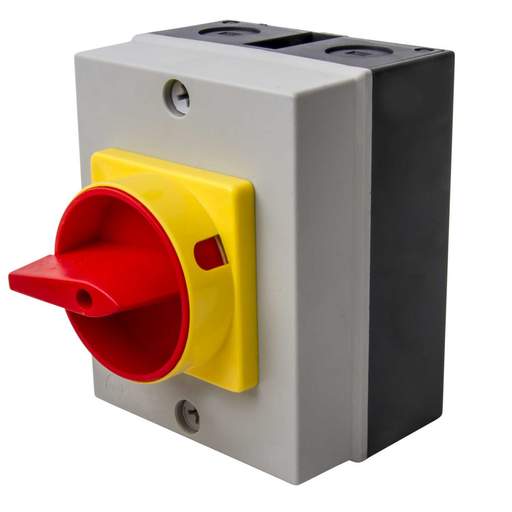 MCG 40A 3 Pole Plastic Isolator with Red/Yellow Rotary Handle