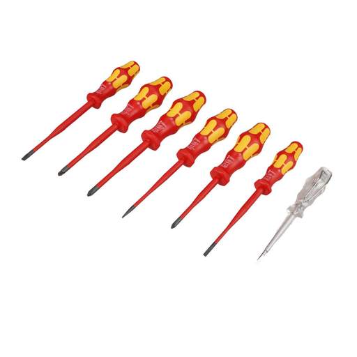 Wera 7 Piece Kraftform Plus Series 100 VDE Slim Tip Screwdriver Set