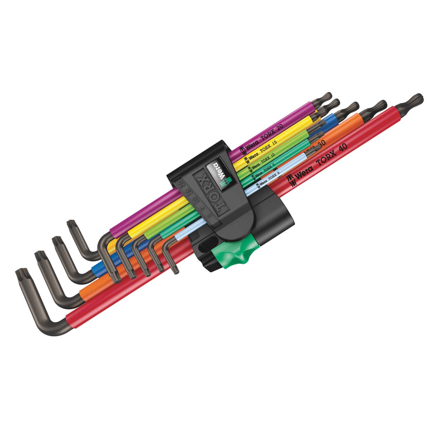 Wera 2-Piece Tool Set: 967 TX XL TORX L-Key Set (TX8-40) & 3950 SPKL/9 Metric Hex Key Set (1.5-10mm) – Stainless Steel, Color Coded