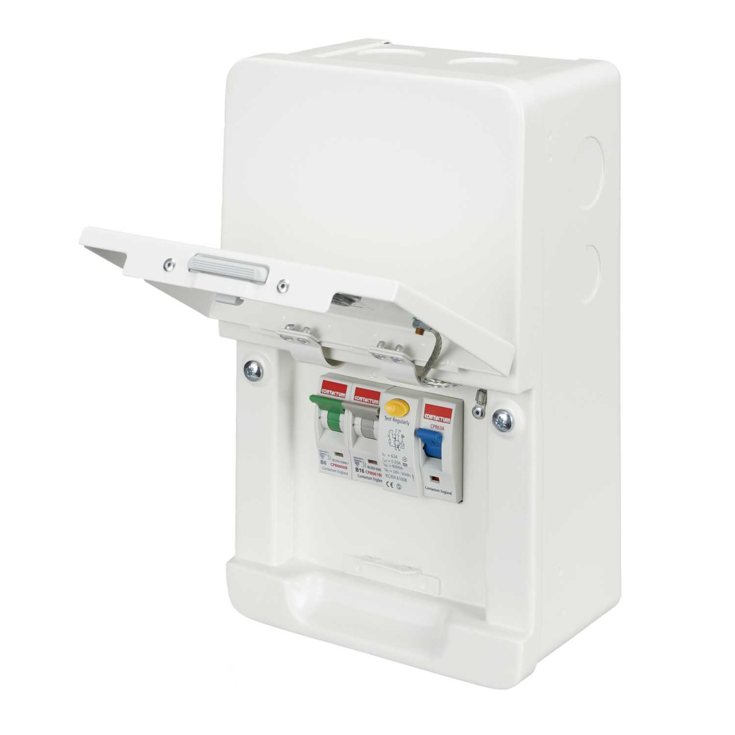 LIVE 4 Way Metal Consumer Unità, 6 Moduli, 63A 30mA RCD, 1x6A, 1x16A, 2x32A MCB - Foto 5