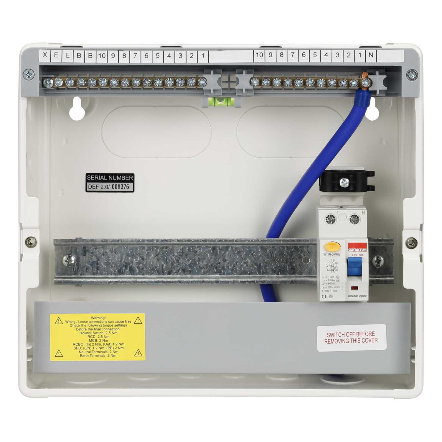 Contactum 10 Way 100A 30mA Type A RCD Incomer Metal Clad Consumer Unit ...