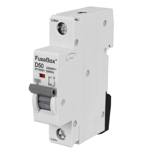 Fusebox 50A Single Pole 10kA D Curve MCB