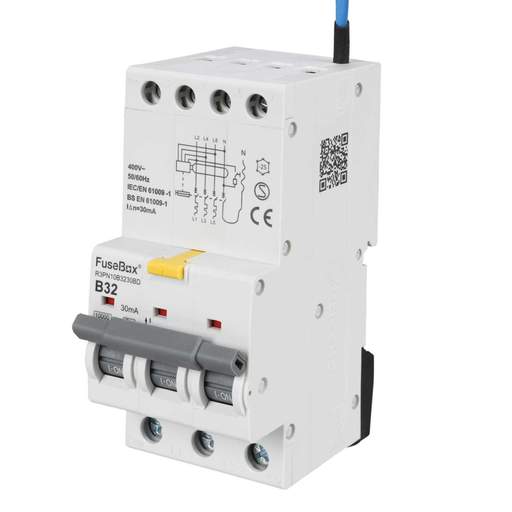 Fusebox 32A 3P+N 3 Module B Curve Bidirectional 10kA 30mA Type A RCBO