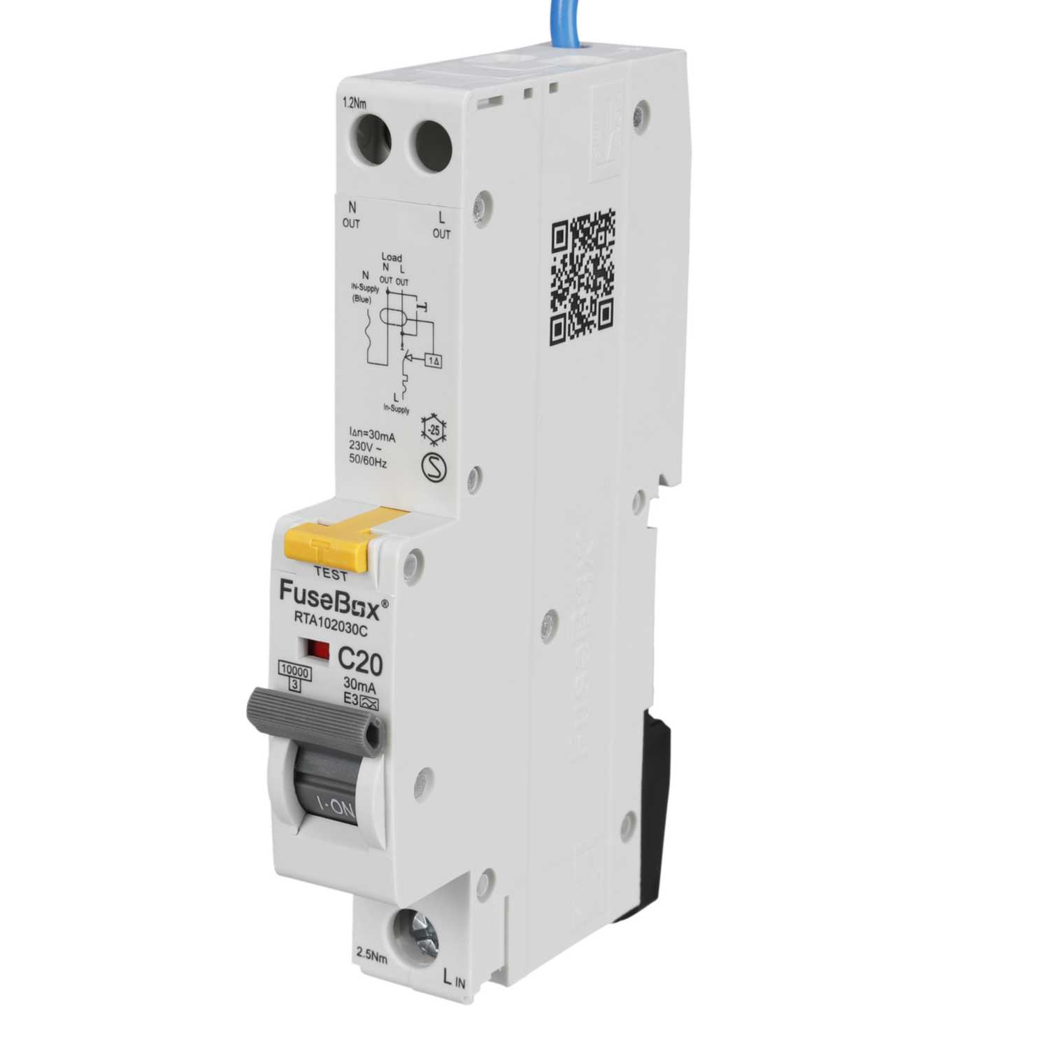 Fusebox 20A 1P+N 1 Module C Curve 10kA 30mA Type A RCBO