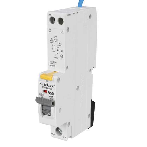 Fusebox 50A 1P+N 1 Module B Curve 10kA 30mA Type A RCBO
