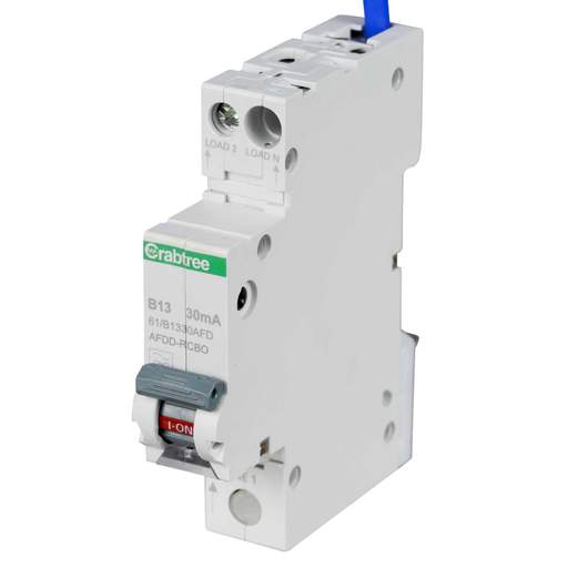 Crabtree 13A 1P+N 1 Module B Curve 6kA 30mA Type A AFDD Combined RCBO