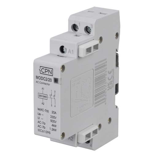 Cudis 20A 4kW 2 Pole 1 Module Contactor 2 NO Contacts c/w Spacer