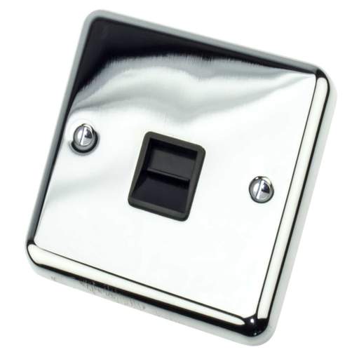 Deta 1 Gang Secondary Telephone Socket Black Insert Chrome