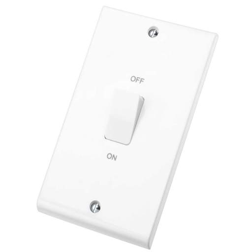 Deta 45A DP 2 Gang Vertical Switch with White Rocker White