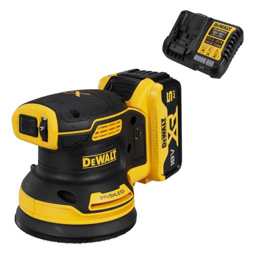 DeWALT DCW210P1-GB 18V XR 125mm Random Orbital Palm Sander with 1 x 5.0Ah Battery