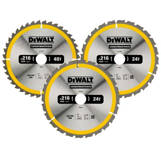 DEWALT DT1962-QZ 24/40T Circular Saw Blades 216mm (3 Pack)