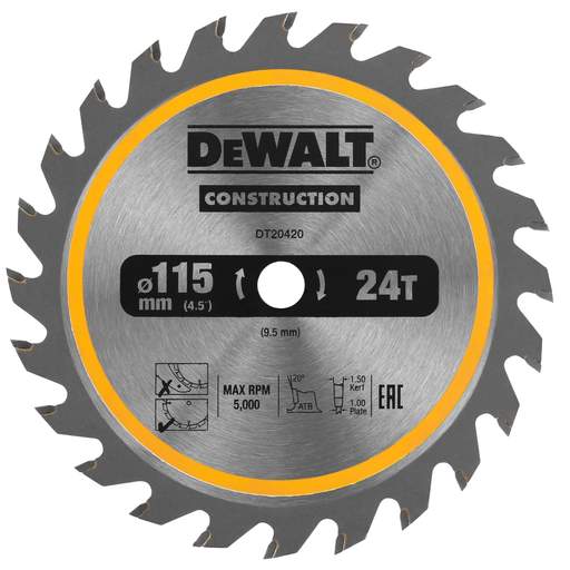 DEWALT DT20420-QZ 24T Construction Circular Saw Blades 115mm