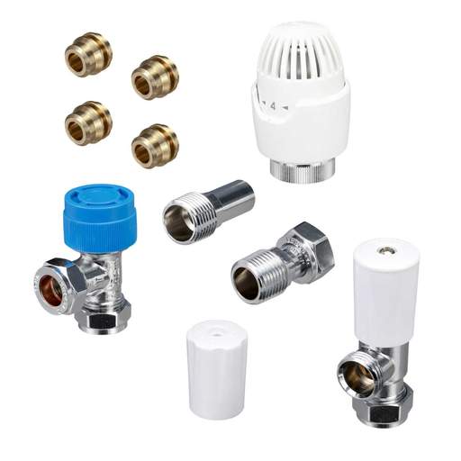 Drayton RT212 15 / 10 / 8mm Angled Thermostatic Radiator Valve with Lockshield White