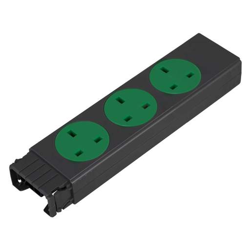 Electrak Legrand 3 Gang Socket Module 3.15A Individually Fused - Fixed 90° Green - 2P+CE