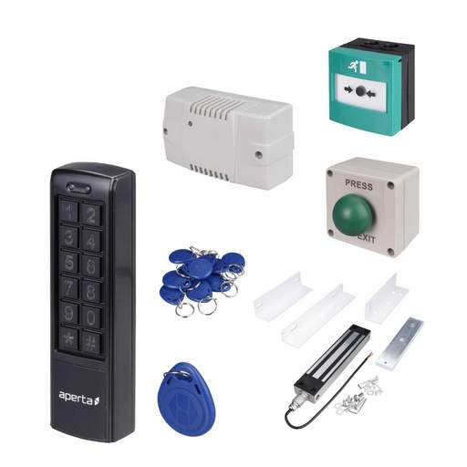 ESP Aperta Single External Door Proximity Black Keypad Kit with Mushroom Exit Button and Callpoint