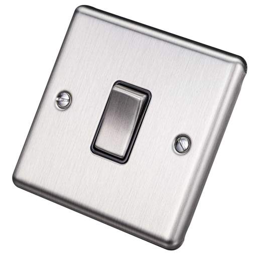 Eurolite 10A 1 Gang 2 Way Light Switch Black Insert Satin Stainless Steel