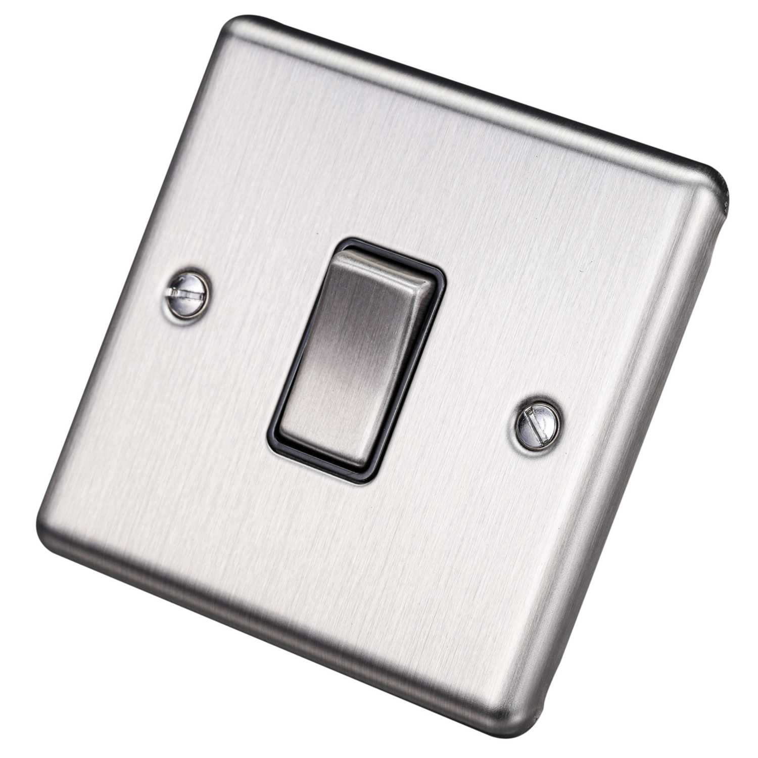 Eurolite 10A 1 Gang 2 Way Light Switch Black Insert Satin Stainless