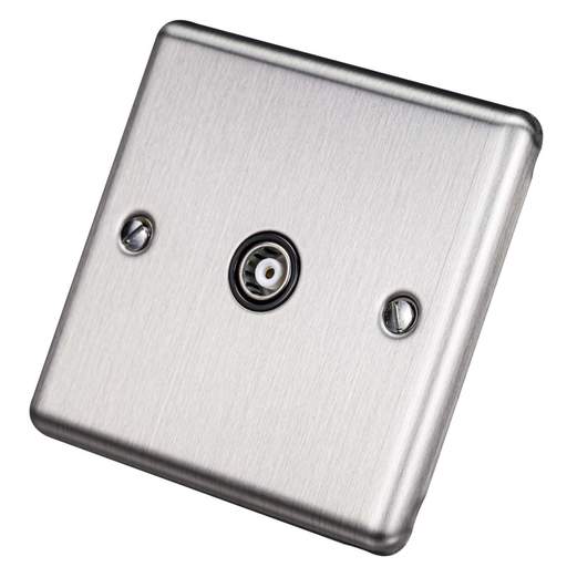 Eurolite 1 Gang Coaxial Socket Black Insert Satin Stainless Steel