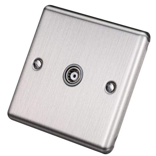 Eurolite 1 Gang Coaxial Socket Grey Insert Satin Stainless Steel