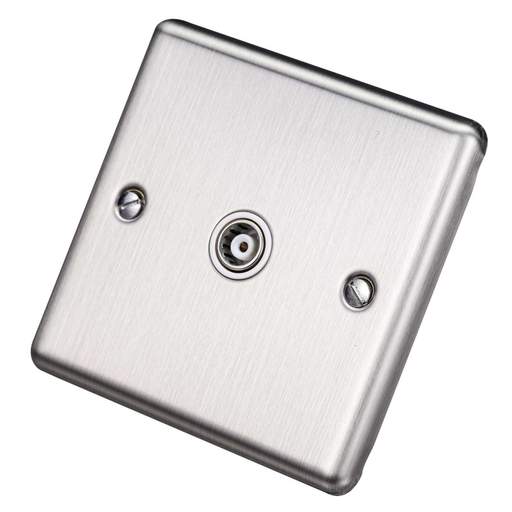 Eurolite 1 Gang Coaxial Socket White Insert Satin Stainless Steel