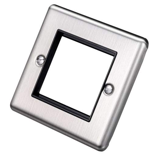 Eurolite 1 Gang 2 Module Front Plate Black Insert Satin Stainless Steel