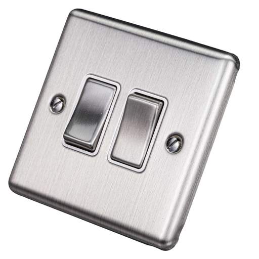 Eurolite 10A 2 Gang 2 Way Light Switch White Insert Satin Stainless Steel
