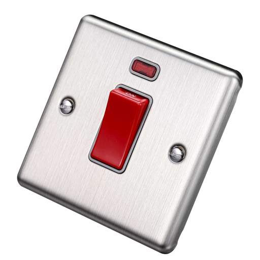 Eurolite 45A DP 1 Gang Switch with Neon Grey Insert Satin Stainless Steel