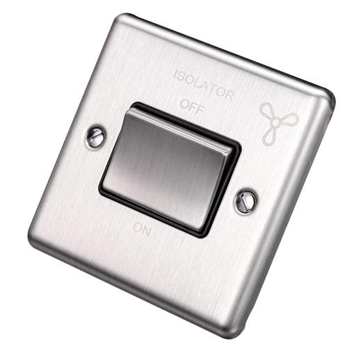 Eurolite 6A Triple Pole Fan Isolator Switch Black Insert Satin Stainless Steel