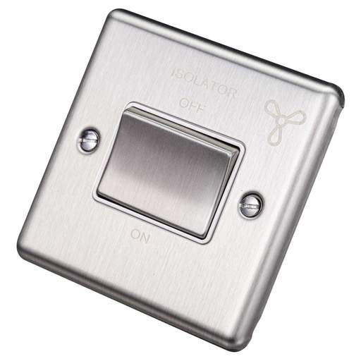 Eurolite 6A Triple Pole Fan Isolator Switch White Insert Satin Stainless Steel