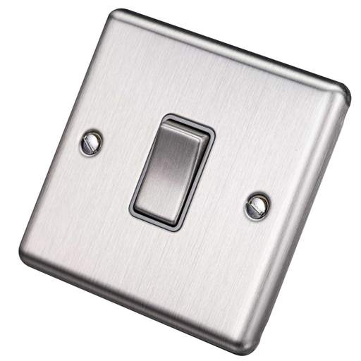 Eurolite 10A 1 Gang Intermediate Switch Grey Insert Satin Stainless Steel