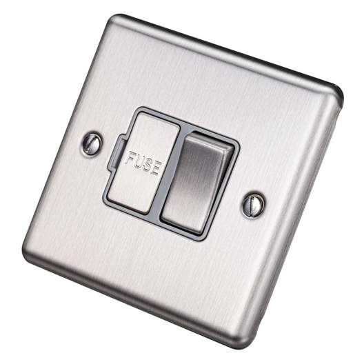 Eurolite 13A DP Switched Fused Spur Grey Insert Satin Stainless Steel