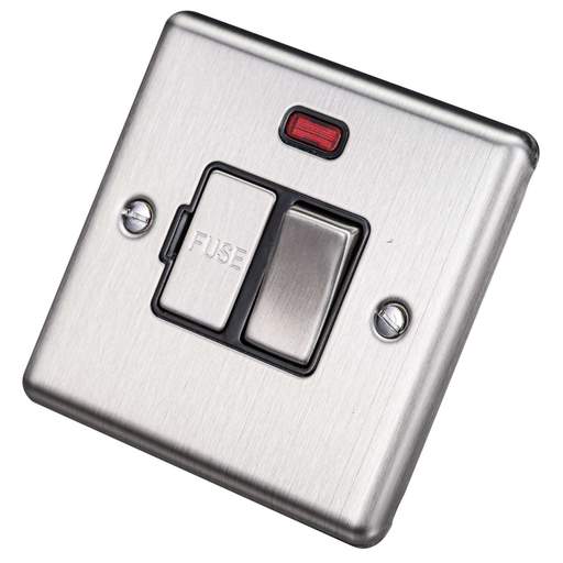 Eurolite 13A DP Switched Fused Spur with Neon Black Insert Satin Stainless Steel