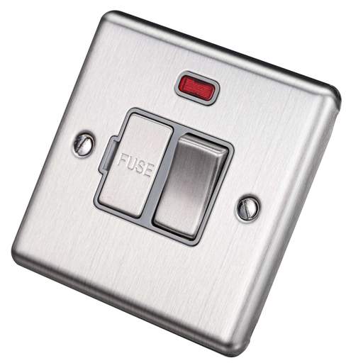 Eurolite 13A DP Switched Fused Spur with Neon Grey Insert Satin Stainless Steel