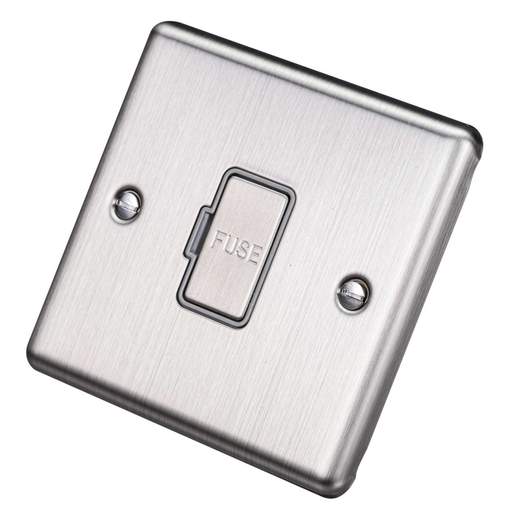 Eurolite 13A Unswitched Fused Spur Grey Insert Satin Stainless Steel