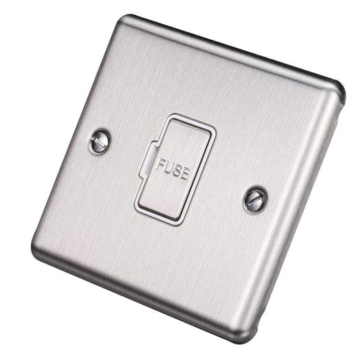 Eurolite 13A Unswitched Fused Spur White Insert Satin Stainless Steel