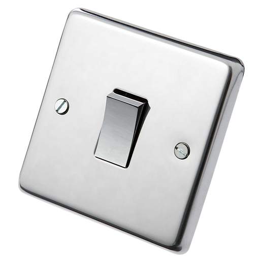 Eurolite 10A 1 Gang 2 Way Light Switch Polished Stainless Steel