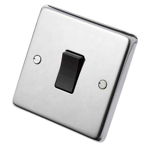 Eurolite 20A Double Pole Switch Black Insert Polished Stainless Steel