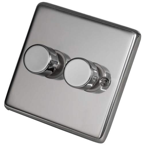 Eurolite 240W 2 Gang 2 Way LED Dimmer Switch Polished Stainless Steel