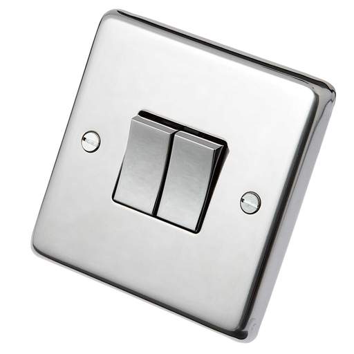 Eurolite 10A 2 Gang 2 Way Light Switch Polished Stainless Steel