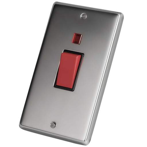 Eurolite 45A DP 2 Gang Vertical Switch with Neon Black Insert Polished Stainless Steel