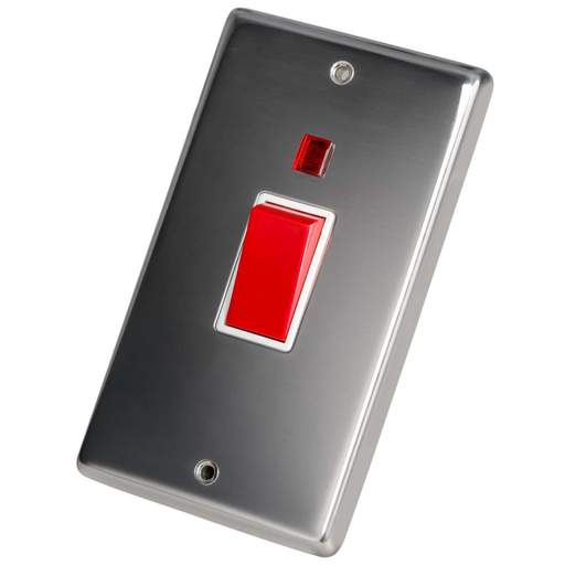 Eurolite 45A DP 2 Gang Vertical Switch with Neon White Insert Polished Stainless Steel