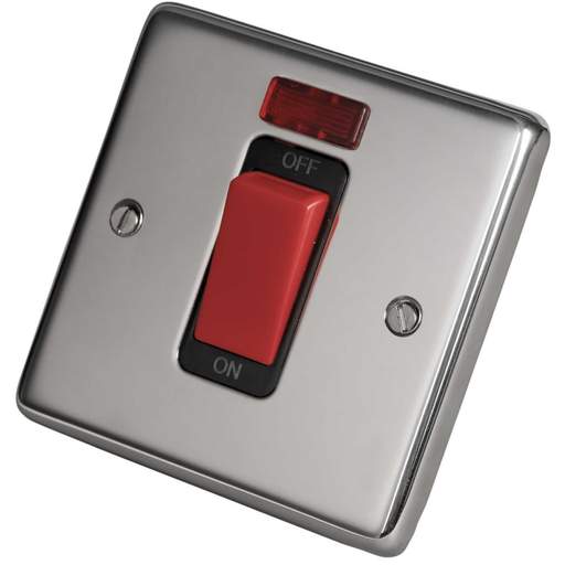Eurolite 45A DP 1 Gang Switch with Neon Black Insert Polished Stainless Steel
