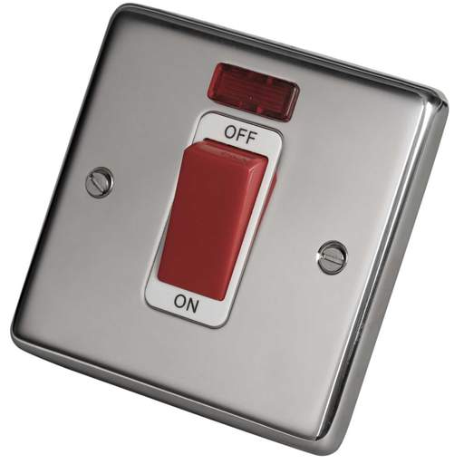 Eurolite 45A DP 1 Gang Switch with Neon White Insert Polished Stainless Steel
