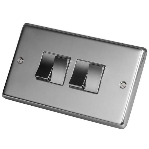 Eurolite 10A 4 Gang 2 Way Light Switch Polished Stainless Steel
