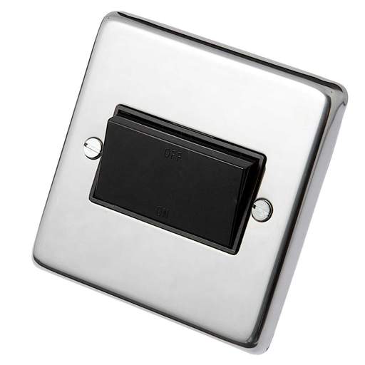 Eurolite Triple Pole Fan Isolator Switch Polished Stainless Steel with Black Insert