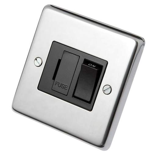 Eurolite 13A DP Switched Fused Spur Black Insert Polished Stainless Steel