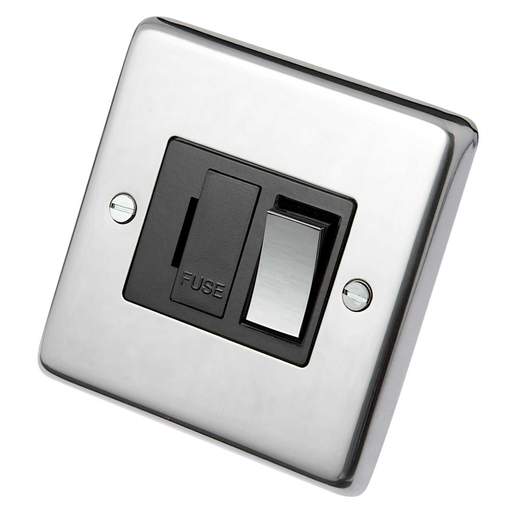 Eurolite 13A DP Switched Fused Spur Metal / Black Insert Polished Stainless Steel