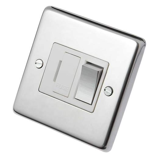 Eurolite 13A DP Switched Fused Spur Metal / White Insert Polished Stainless Steel