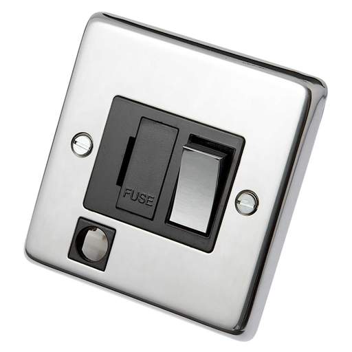 Eurolite 13A DP Switched Fuse Spur with Flex Outlet Black Insert Polished Stainless Steel