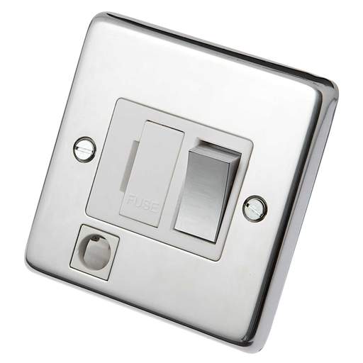 Eurolite 13A DP Switched Fuse Spur with Flex Outlet White Insert Polished Stainless Steel